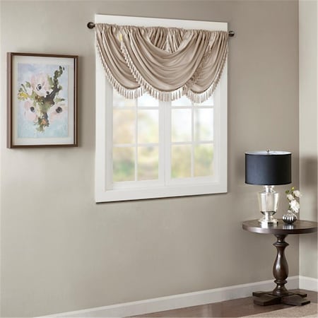 Madison Park 38 x 46 in. Elena Faux Silk Waterfall Embellished Valance - Champagne MP41-4952